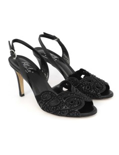 Elata Sandalo Tacco Stiletto Fiore Strass Nappa Nero