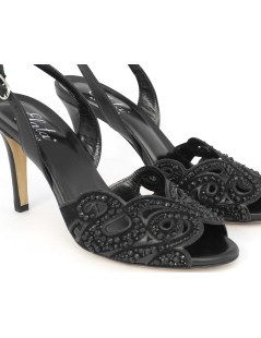 Elata Sandalo Tacco Stiletto Fiore Strass Nappa Nero