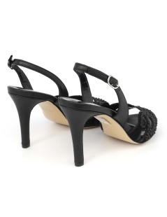 Elata Sandalo Tacco Stiletto Fiore Strass Nappa Nero