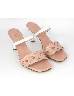 Elata Sandalo Mule Stiletto Nappa Treccia Cipria Bianco