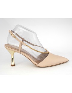 Elata Slingback Tacco e Braccialetto Metal Oro Nappa Nude