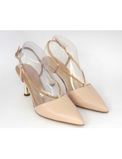 Elata Slingback Tacco e Braccialetto Metal Oro Nappa Nude