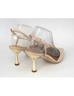 Elata Slingback Tacco e Braccialetto Metal Oro Nappa Nude