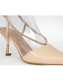 Elata Slingback Tacco e Braccialetto Metal Oro Nappa Nude