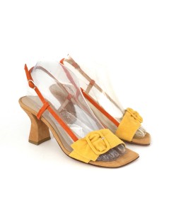 Emanuela Passeri Sandalo Tacco Clessidra Camoscio Giallo Corallo