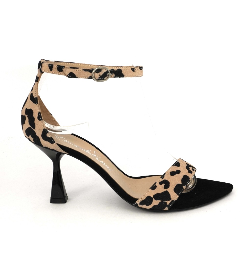 Emanuela Passeri Sandalo Goccia Chiuso Braccialetto Animalier Nero Beige