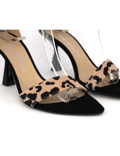 Emanuela Passeri Sandalo Goccia Chiuso Braccialetto Animalier Nero Beige