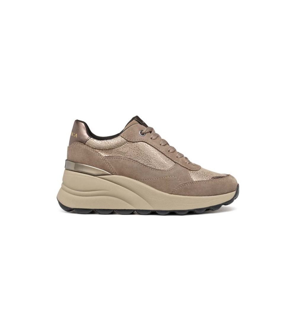 Geox Sneakers Zeppa Media Dettagli Laminati Taupe