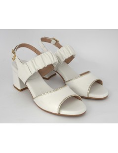 CINZIA Valle Sandalo Tacco Medio 2 Fasce Elastico Bianco