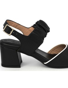 CINZIA Valle Sandalo Tacco Medio 2 Fasce Elastico Nero