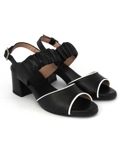 CINZIA Valle Sandalo Tacco Medio 2 Fasce Elastico Nero
