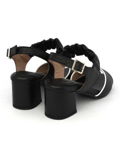 CINZIA Valle Sandalo Tacco Medio 2 Fasce Elastico Nero