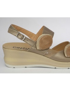 Cinzia Soft Sandalo Zeppa Classic Plantare 2 Velcro Beige Platino