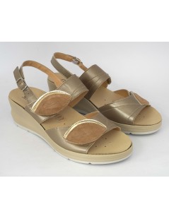 Cinzia Soft Sandalo Zeppa Classic Plantare 2 Velcro Beige Platino