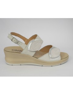 Cinzia Soft Sandalo Zeppa Classic Plantare 2 Velcro Argento Bianco