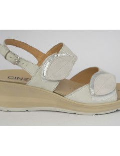 Cinzia Soft Sandalo Zeppa Classic Plantare 2 Velcro Argento Bianco