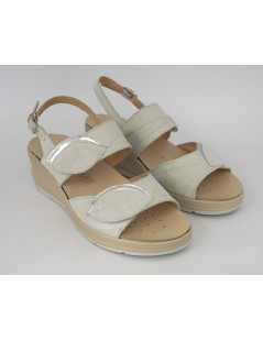 Cinzia Soft Sandalo Zeppa Classic Plantare 2 Velcro Argento Bianco