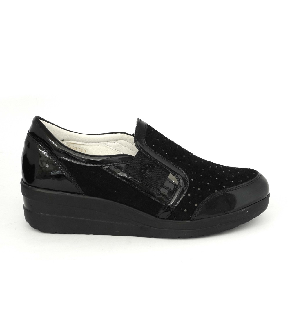 Cinzia Soft Mocassino Slipon Strass Traforato con Elastico Nero