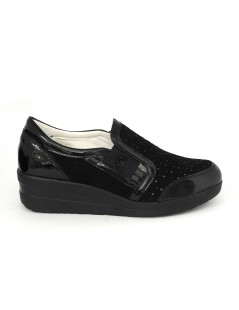 Cinzia Soft Mocassino Slipon Strass Traforato con Elastico Nero