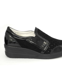 Cinzia Soft Mocassino Slipon Strass Traforato con Elastico Nero