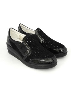 Cinzia Soft Mocassino Slipon Strass Traforato con Elastico Nero