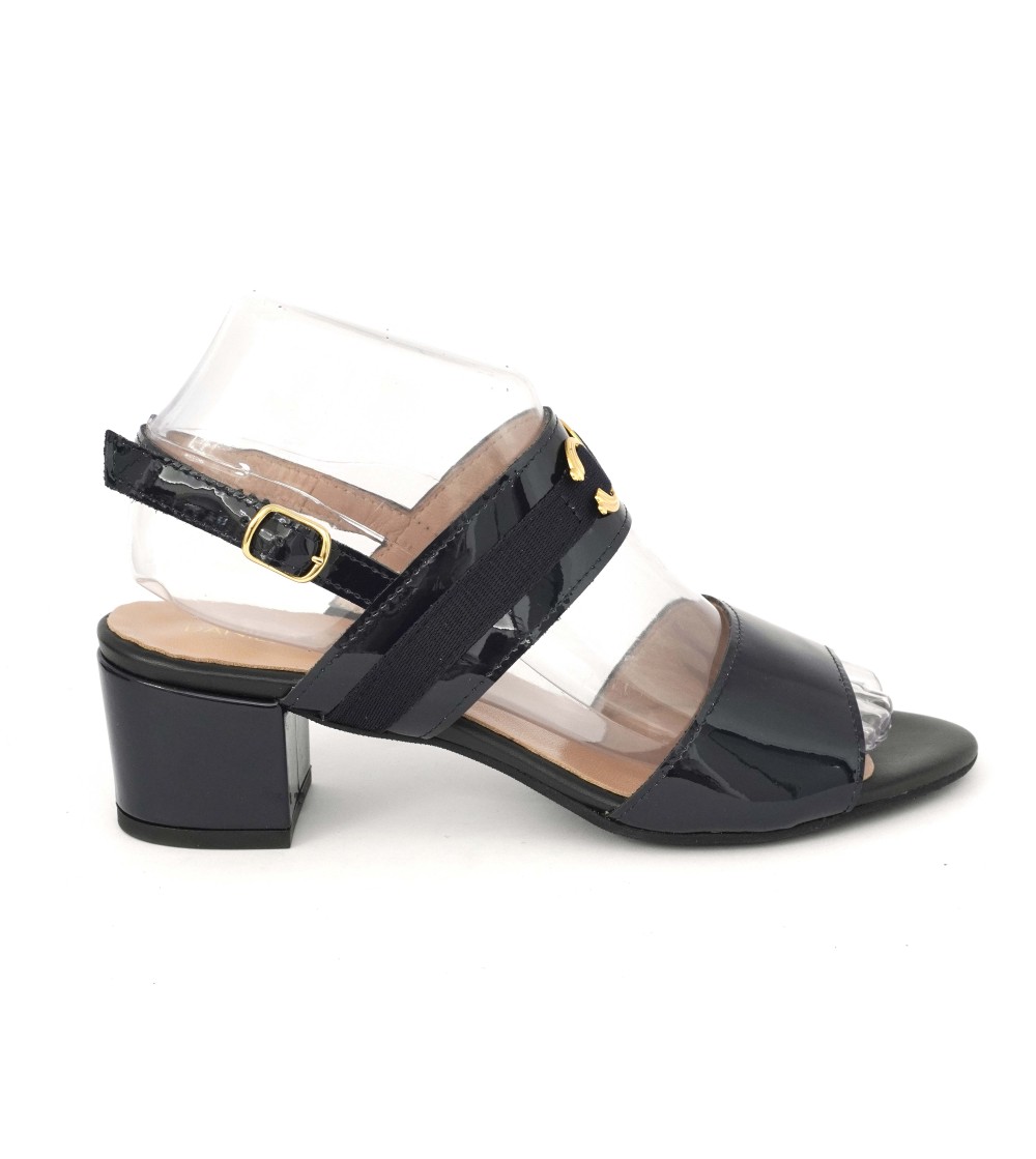 Daniela Rossi Sandalo Classic Tacco Medio Vernice Blu Notte