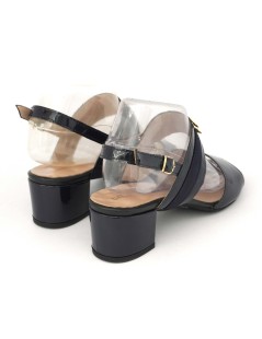 Daniela Rossi Sandalo Classic Tacco Medio Vernice Blu Notte