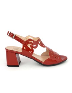 Confort Sandalo Tacco Medio Vernice Laserata Rosso