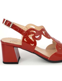 Confort Sandalo Tacco Medio Vernice Laserata Rosso