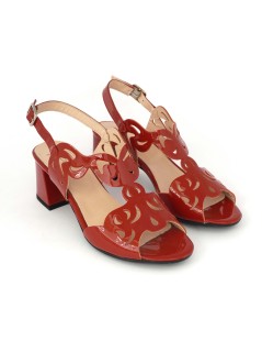 Confort Sandalo Tacco Medio Vernice Laserata Rosso