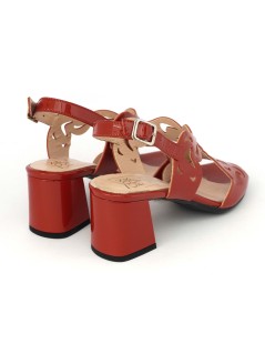 Confort Sandalo Tacco Medio Vernice Laserata Rosso