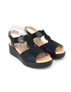 Confort Sandalo Classico Zeppa Camoscio Elastici Blu Pacifico