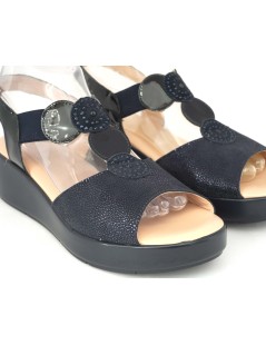 Confort Sandalo Classico Zeppa Camoscio Elastici Blu Pacifico