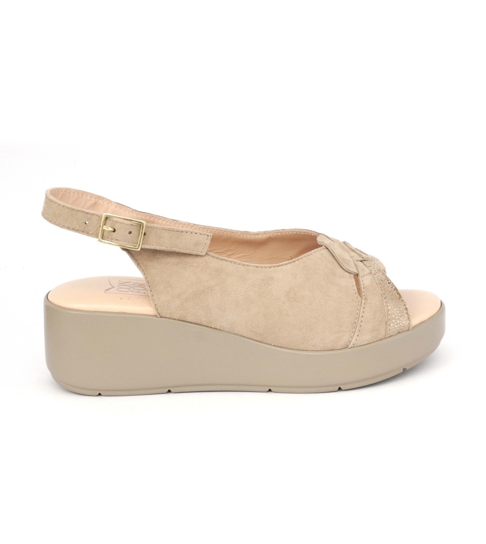 Confort Sandalo Classico Zeppa Camoscio Brill Champagne