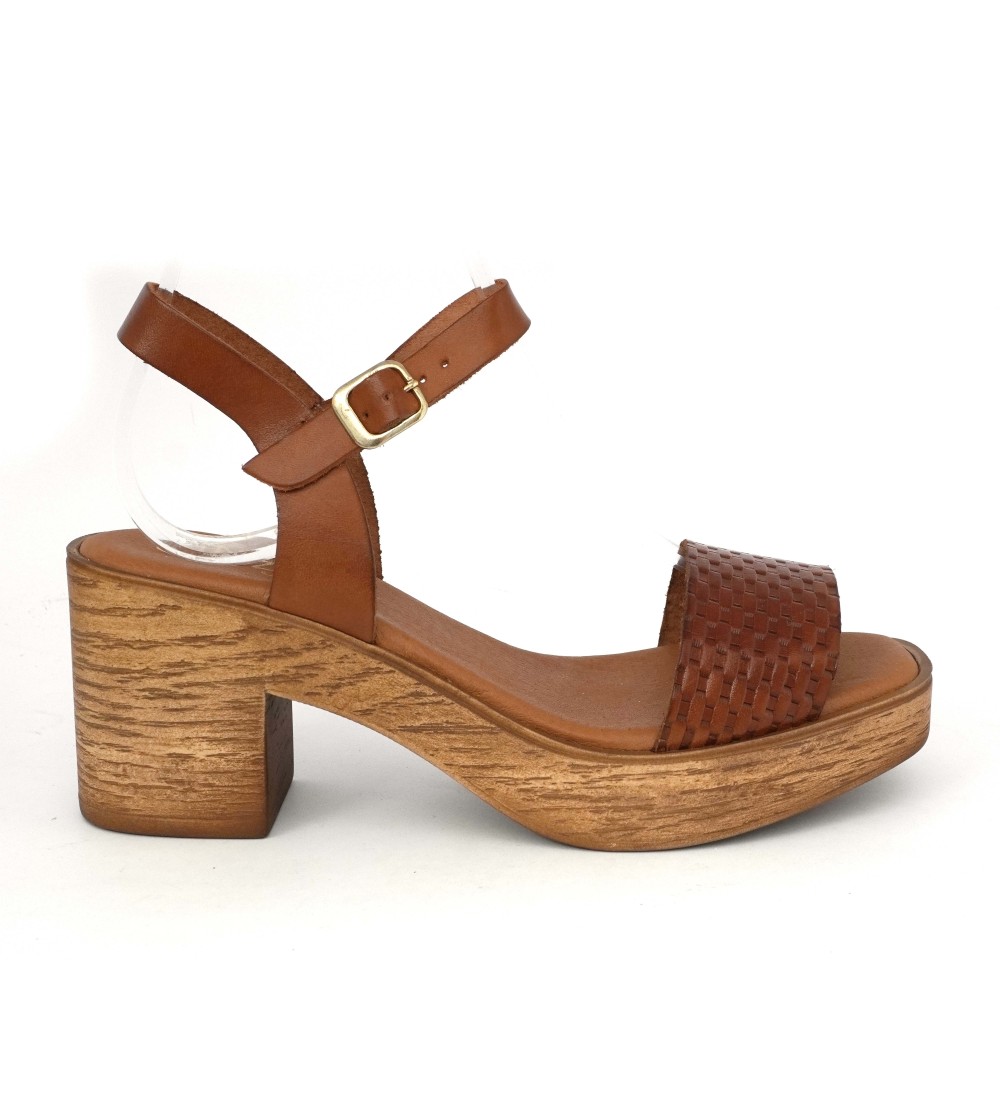 Cinzia Soft Sandalo Cuoietto Tacco Plateau Fascia Stampata Cuoio