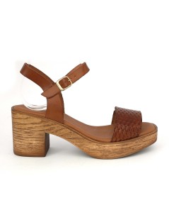 Cinzia Soft Sandalo Cuoietto Tacco Plateau Fascia Stampata Cuoio