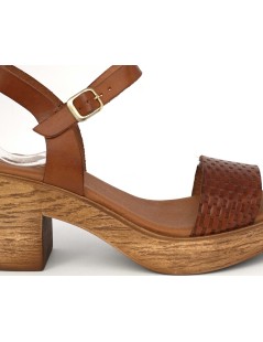 Cinzia Soft Sandalo Cuoietto Tacco Plateau Fascia Stampata Cuoio