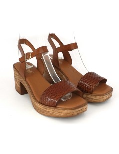 Cinzia Soft Sandalo Cuoietto Tacco Plateau Fascia Stampata Cuoio