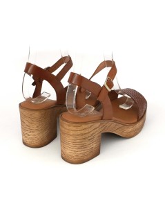 Cinzia Soft Sandalo Cuoietto Tacco Plateau Fascia Stampata Cuoio