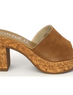 Cinzia Soft Ciabatta Zeppa Tacco Tipo Sughero Camoscio Cuoio