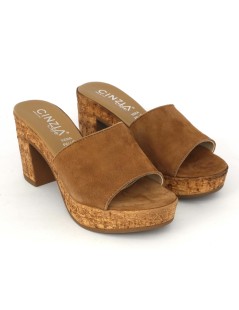 Cinzia Soft Ciabatta Zeppa Tacco Tipo Sughero Camoscio Cuoio