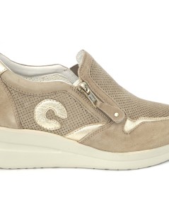 Cinzia Soft Sneakers Slipon Zip Laterale Camoscio Traforato Beige