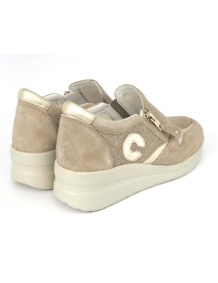 Cinzia Soft Sneakers Slipon Zip Laterale Camoscio Traforato Beige