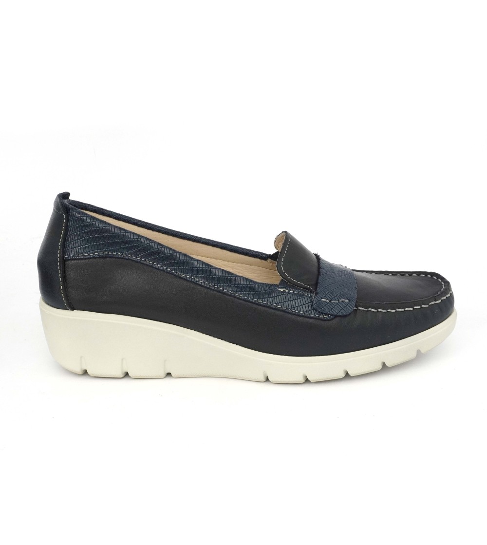 Cinzia Soft Mocassino Zeppa Media Morsetto Pelle Tejus Blu