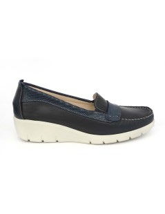 Cinzia Soft Mocassino Zeppa Media Morsetto Pelle Tejus Blu