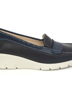 Cinzia Soft Mocassino Zeppa Media Morsetto Pelle Tejus Blu