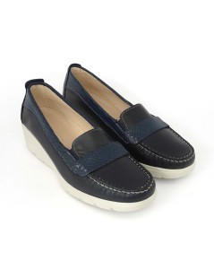 Cinzia Soft Mocassino Zeppa Media Morsetto Pelle Tejus Blu