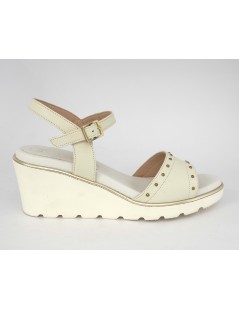 CINZIA Valle Sandalo Zeppa Alta Micro Borchiette Pelle Bianco