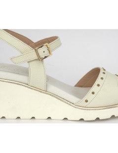 CINZIA Valle Sandalo Zeppa Alta Micro Borchiette Pelle Bianco