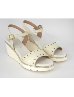 CINZIA Valle Sandalo Zeppa Alta Micro Borchiette Pelle Bianco